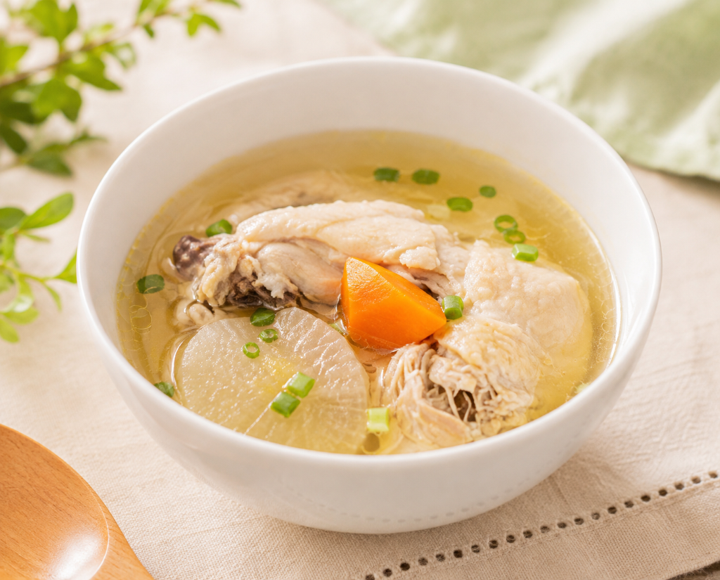 Chicken and vegetable soup made with Shio Koji and Chuka Koji